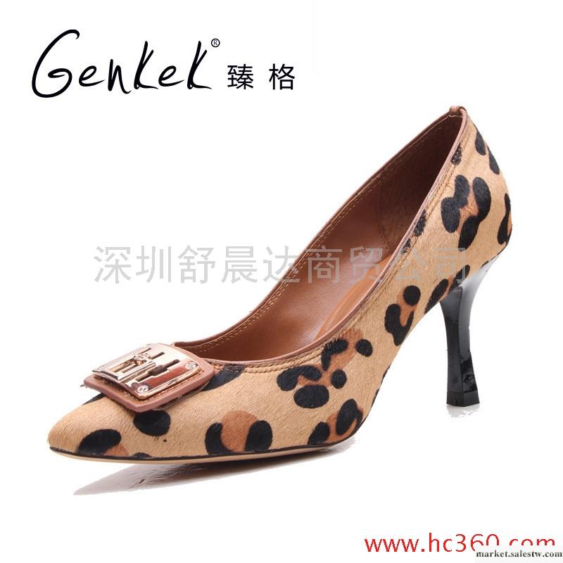 臻格 春秋款單鞋牛皮馬毛豹紋時尚高跟女鞋工廠,批發,進口,代購