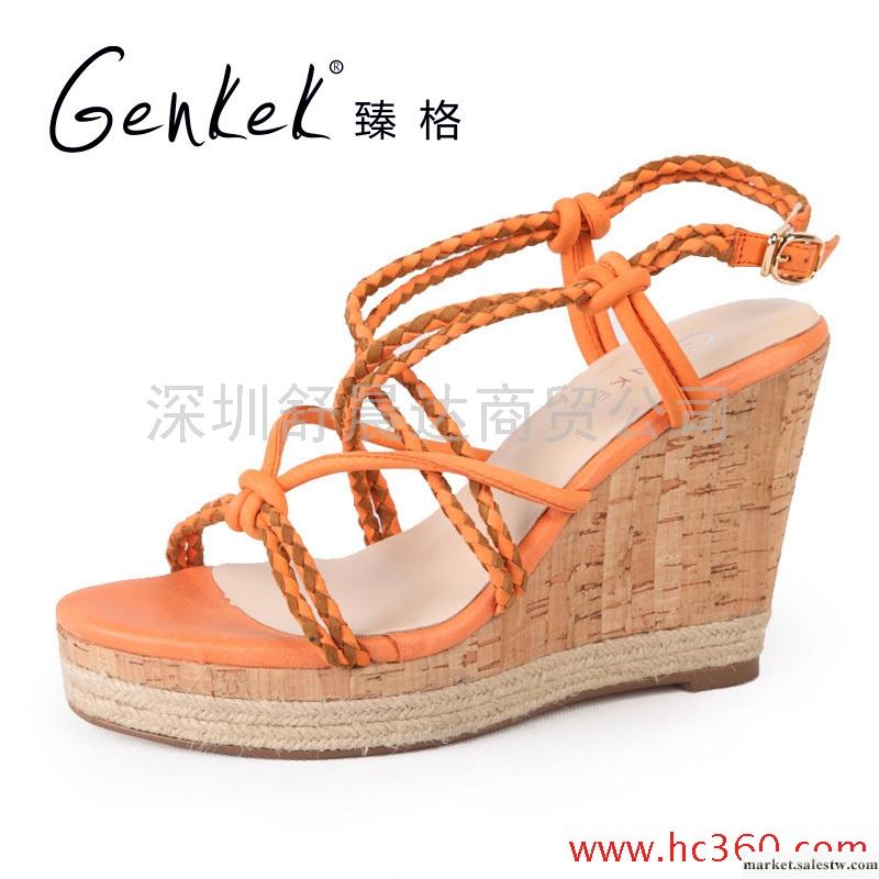 臻格 全真皮羊皮甜美高跟坡跟露趾田園風涼鞋女鞋工廠,批發,進口,代購