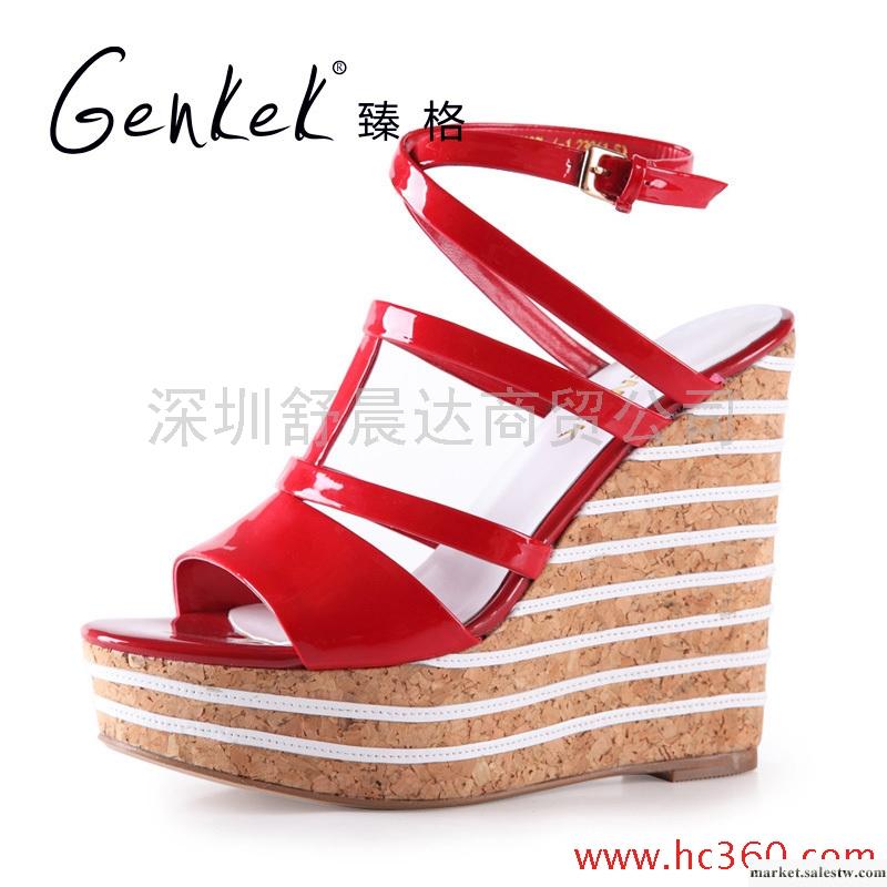 臻格 牛皮腳踝綁帶防水臺厚底坡跟涼鞋高跟女鞋工廠,批發,進口,代購