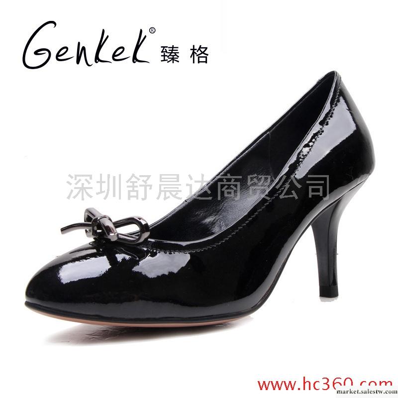 臻格 OL單鞋高細跟蝴蝶結牛漆皮真皮女鞋工廠,批發,進口,代購
