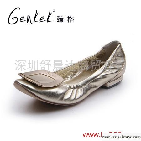 臻格 金屬色全羊皮方頭低跟時尚舒適單鞋女鞋工廠,批發,進口,代購