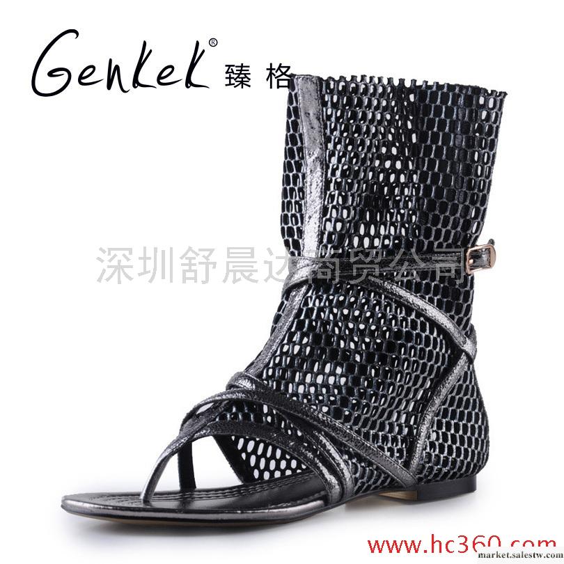 臻格 夏季羅馬風格羊皮網面平跟涼鞋舒適平底女鞋工廠,批發,進口,代購