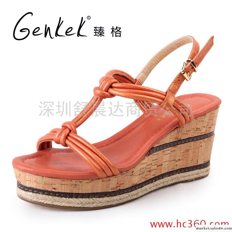 臻格2012新品全真皮露趾坡跟防水臺時尚涼鞋女鞋工廠,批發,進口,代購