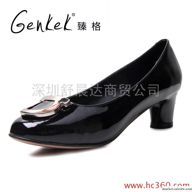 臻格 甜美淑女粗跟全牛皮時尚休閑單鞋女鞋工廠,批發,進口,代購