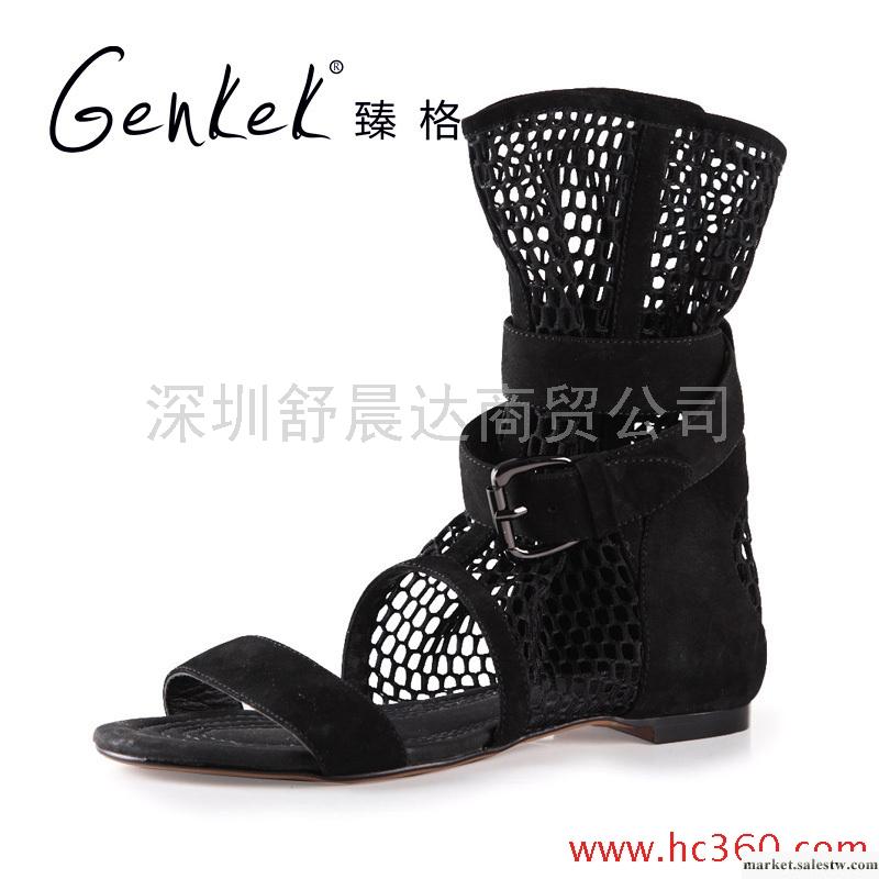 臻格 夏季款歐美風全羊皮網時尚平底涼鞋真皮女鞋工廠,批發,進口,代購