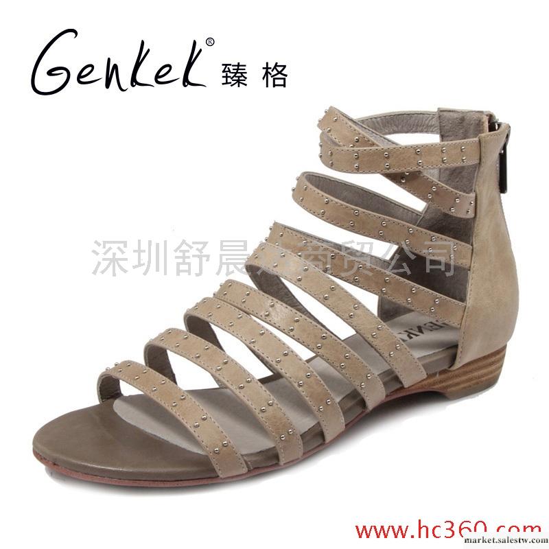 臻格 夏款羅馬風格真皮平跟露趾涼鞋舒適平底女鞋工廠,批發,進口,代購