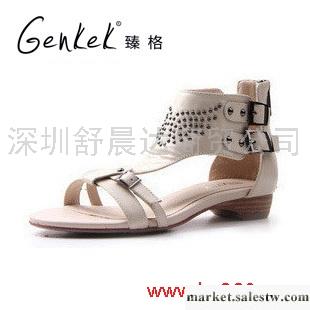 臻格 夏季款羅馬風格全牛皮鉚釘涼鞋時尚真皮女鞋工廠,批發,進口,代購