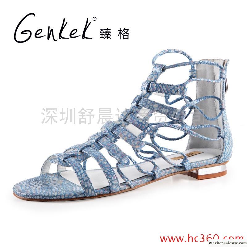 臻格 復古羅馬風蛇紋全羊皮平底涼鞋夏款女鞋工廠,批發,進口,代購