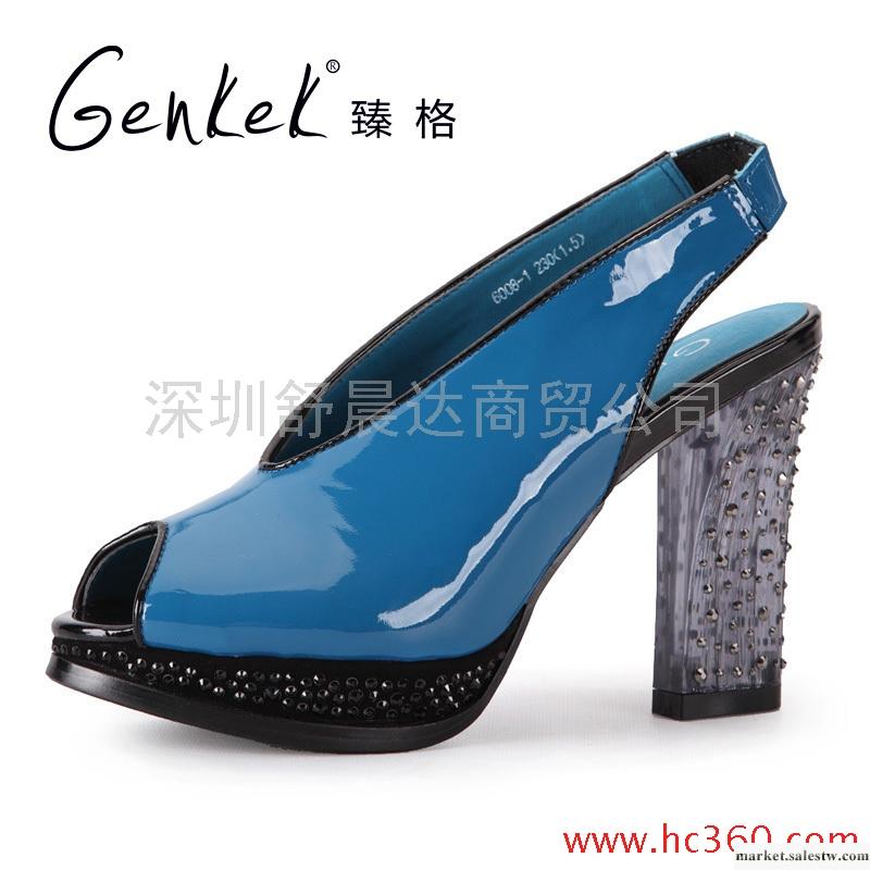 臻格 2012新品涼鞋魚嘴粗跟全牛漆皮個性女鞋工廠,批發,進口,代購