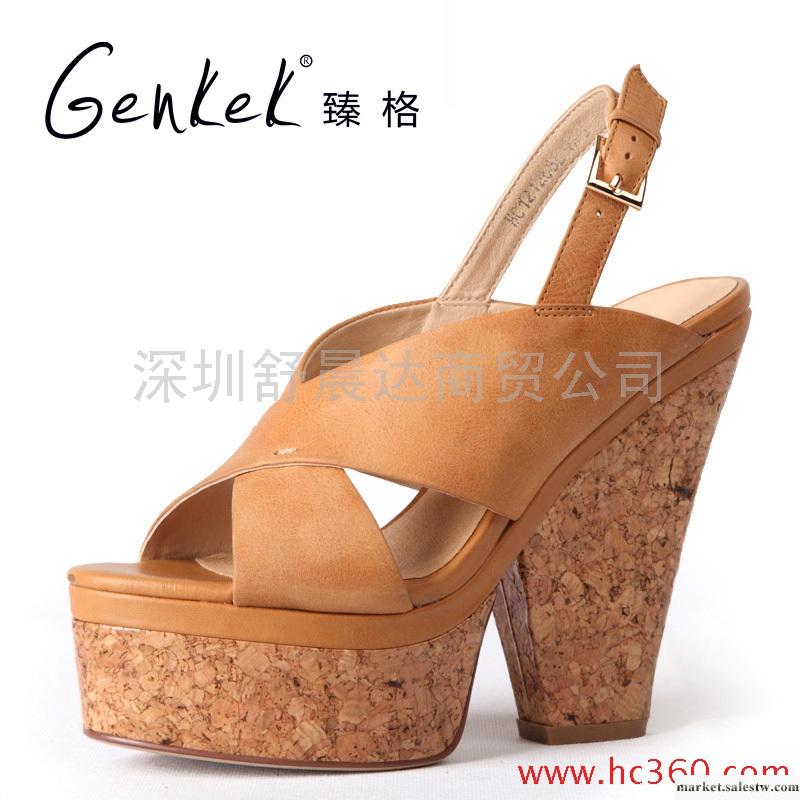 臻格2012新品全真皮木紋高跟防水臺時尚涼鞋女鞋工廠,批發,進口,代購