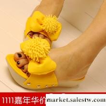 限量 夏季新款 韓版時尚糖果色毛毛球蝴蝶結魚嘴鉚釘坡女鞋 涼拖工廠,批發,進口,代購