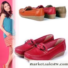 2012秋季新款 時尚韓版圓頭金屬裝飾牛皮真皮坡跟純色女鞋 單鞋工廠,批發,進口,代購