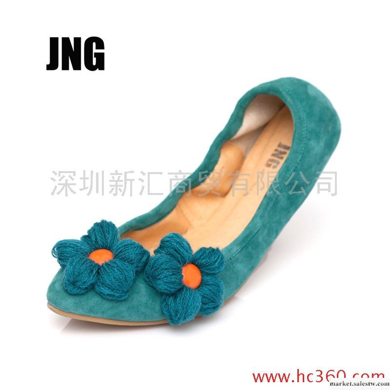 JNG 女鞋 2012 春季 新品 淑媛 羊猄 線絨花 平底 淺口 單鞋 包郵工廠,批發,進口,代購