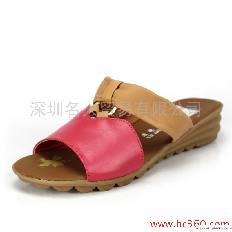 夏妮莎爾 2012新款頭層牛皮女士涼鞋拖鞋 中跟色拼接舒適女鞋8050工廠,批發,進口,代購