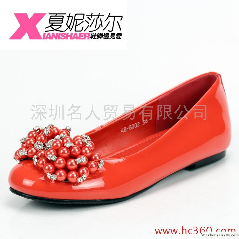 夏妮莎爾  春季新款漆皮單鞋 水鉆串珠平跟真皮淺口內增高女鞋工廠,批發,進口,代購