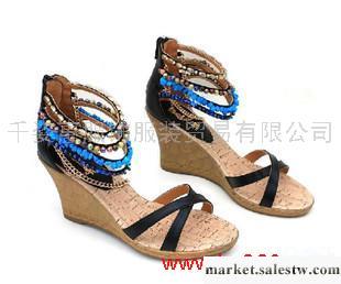 供應百麗 羊皮坡跟羅馬風格鉚釘高跟涼鞋 3RP07拉鏈女鞋工廠,批發,進口,代購