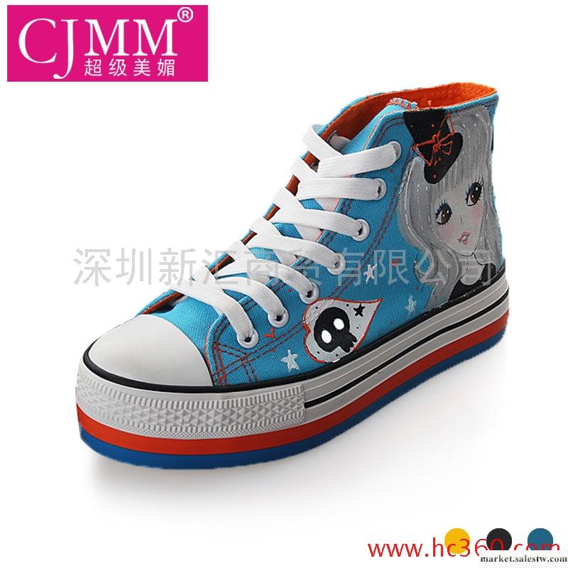 超級美媚 歐美風3.5cm加厚底松糕女鞋 9cm高幫休閑帆布鞋 手繪鞋工廠,批發,進口,代購