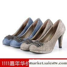 限量 秋季新款韓版女鞋串珠圓頭牛仔布料高跟粗跟鞋淑女單鞋女鞋工廠,批發,進口,代購