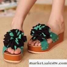 2012夏季新款 歐美羅馬花朵雪紡拼色坡跟松糕厚底防水臺女鞋 拖鞋工廠,批發,進口,代購