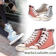 2012夏季爆款 韓版潮純色高幫系帶厚底帆布鞋單鞋 女鞋 休閑鞋工廠,批發,進口,代購