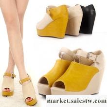 2012夏季新款 韓版甜美淑女時尚撞色高跟厚底松糕魚嘴女鞋 涼鞋工廠,批發,進口,代購