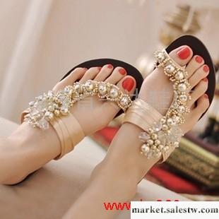 供應新款女鞋 韓國平底串珠水鉆涼拖鞋 套趾 女 平底鞋[v2158]工廠,批發,進口,代購