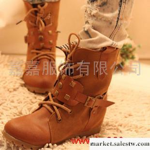 供應靴子2011冬季韓版鉚釘皮帶扣系帶騎士靴馬丁靴平底鞋短靴子女鞋工廠,批發,進口,代購