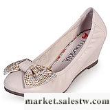 新款橡筋鞋口蝴蝶結造型鉆飾低跟坡跟圓頭女鞋工廠,批發,進口,代購