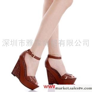 供應2012春夏新品 歐美OL時尚真皮坡跟女鞋 牛皮防水臺厚底涼鞋工廠,批發,進口,代購