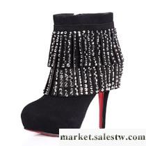 供應詩米妮秋冬新款個性女鞋 羊皮水鉆流蘇高跟女靴子真皮女短靴單靴批發・進口・工廠・代買・代購