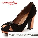 紅蜻蜓 真皮女單鞋 2012秋冬新款正品時尚反絨蝴蝶結防水臺女鞋工廠,批發,進口,代購