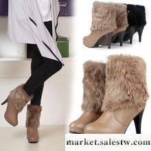 秋冬鞋新款歐美仿兔毛女靴子高跟厚底防水臺踝靴騎士靴中筒靴女鞋工廠,批發,進口,代購