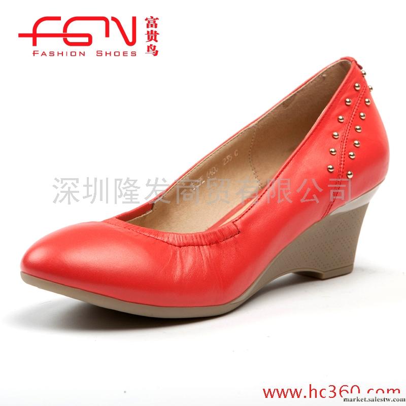 【新品】富貴鳥女單鞋頭層牛皮朋克鉚釘坡跟女鞋F29E640C工廠,批發,進口,代購