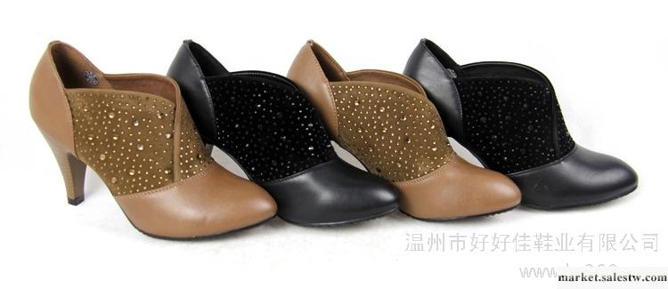 供應好好佳 秋冬新款皮革拼接絨面 水鉆單鞋外貿女鞋工廠,批發,進口,代購