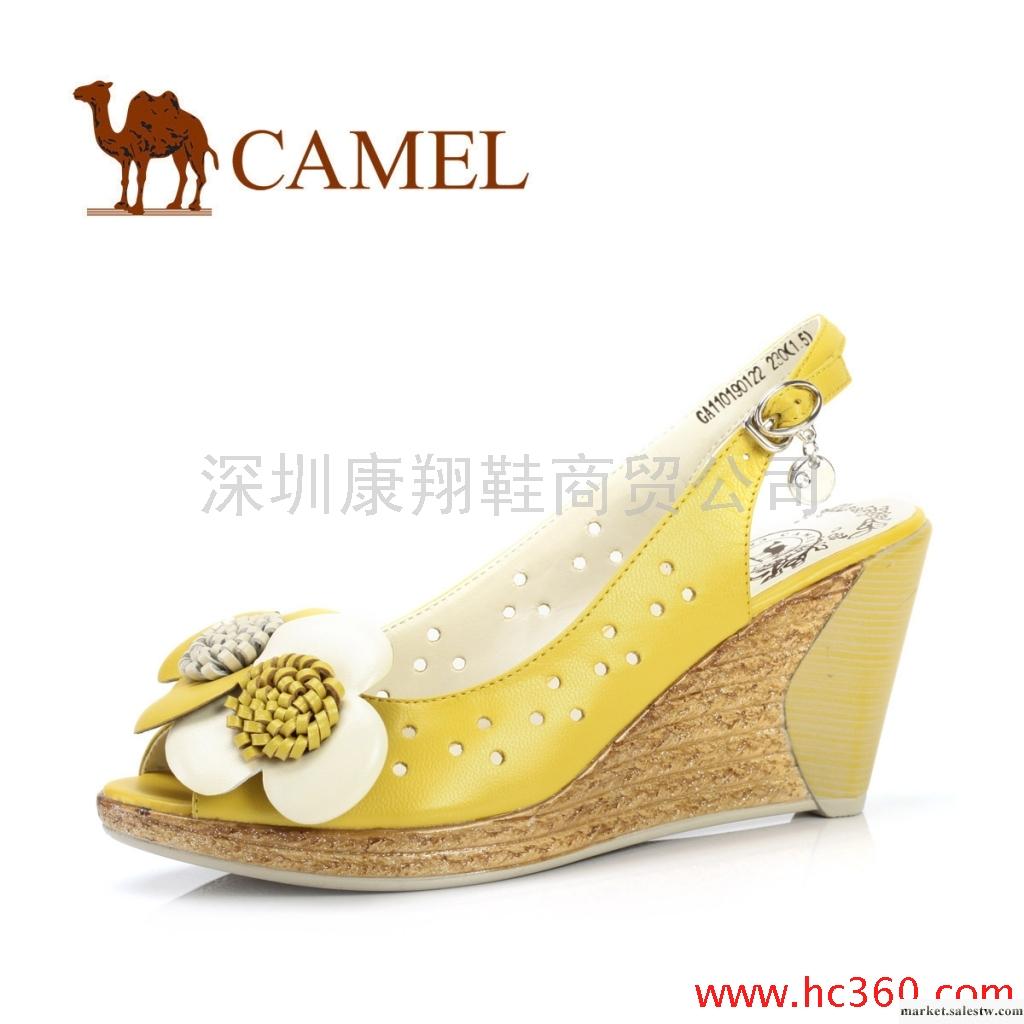 ！CAMEL駱駝 女鞋 淑女真皮花朵 舒適魚嘴坡跟女涼鞋工廠,批發,進口,代購