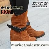 波爾諦奇 2012冬季新品女鞋 真皮坡跟短靴 內增高時尚靴子1735工廠,批發,進口,代購