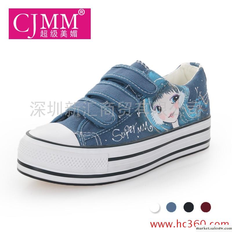 超級美媚 魔術貼厚底帆布鞋包郵女鞋 松糕 懶人鞋 女 新款 手繪鞋工廠,批發,進口,代購