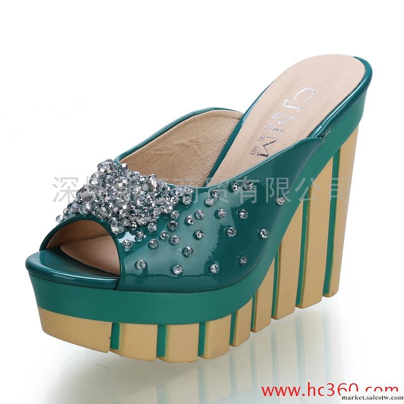 超級美媚2012新款歐美風水鉆厚底坡跟松糕涼鞋女魚嘴鞋女鞋 特價工廠,批發,進口,代購