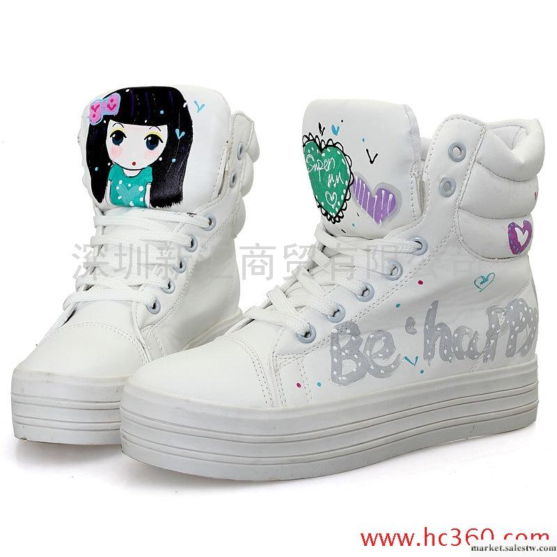 【特惠清倉】超級美媚厚底松糕帆布鞋 學院風高幫休閑女鞋 手繪鞋工廠,批發,進口,代購