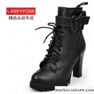 供應leehyori秋冬季新款真皮女靴子高跟粗跟短靴厚底馬丁靴機車靴女鞋工廠,批發,進口,代購