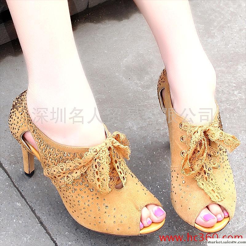 尚迪莎 2012新款真皮水鉆蕾絲魚嘴涼鞋 歐美高跟羊翻皮女鞋155-2工廠,批發,進口,代購