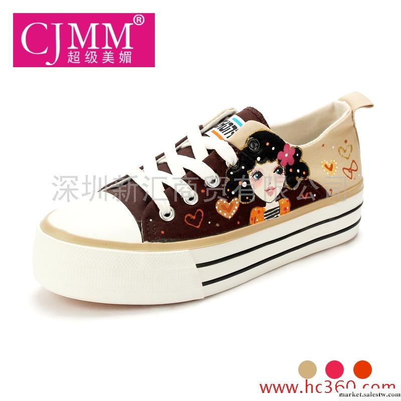 超級美媚 厚底帆布鞋 拼色接松糕鞋 韓版潮女鞋 個性手繪鞋 新品工廠,批發,進口,代購
