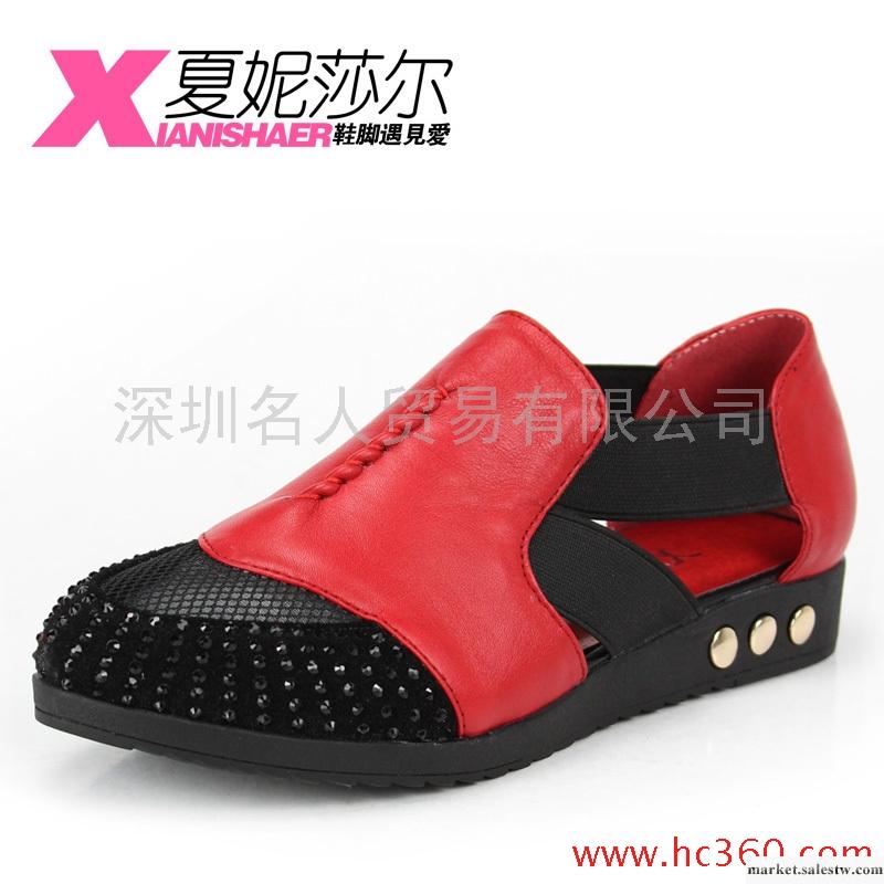 夏妮莎爾 2012新品真皮休閑平跟涼鞋 水鉆鉚釘透氣舒適女鞋 7225工廠,批發,進口,代購