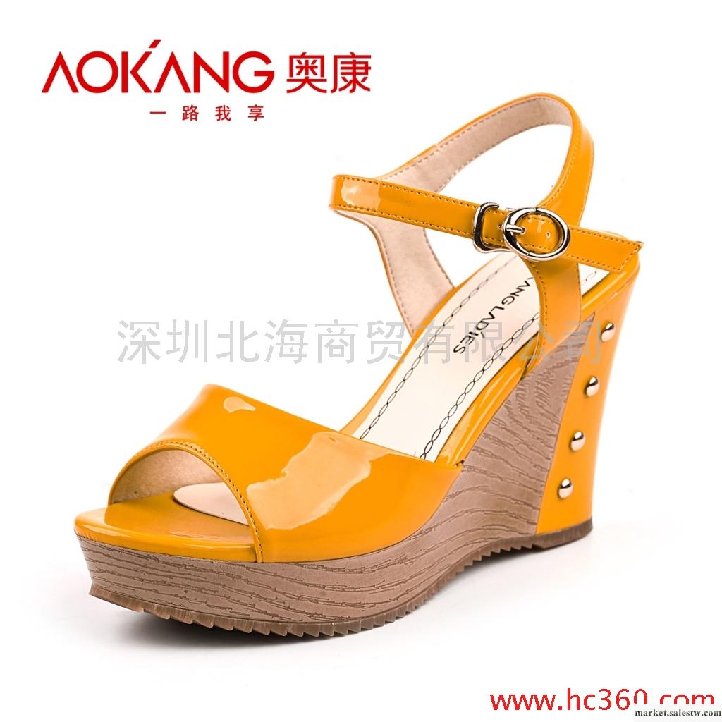 奧康 夏季女鞋 魚嘴鞋 鉚釘防水臺松糕鞋 羅馬坡跟厚底女涼鞋1067工廠,批發,進口,代購