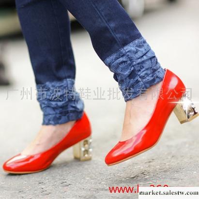 2012春裝新款女鞋 紅色水晶跟漆皮中跟鞋 444-16工廠,批發,進口,代購