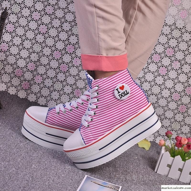 條紋控 內增高休閑鞋單鞋女鞋 新款松糕鞋帆布鞋厚底鞋高幫帆布鞋工廠,批發,進口,代購