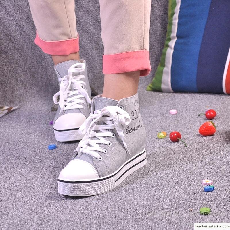 2012新款高幫黑白色帆布鞋內增高板鞋韓版潮厚底松糕鞋休閑鞋女鞋工廠,批發,進口,代購