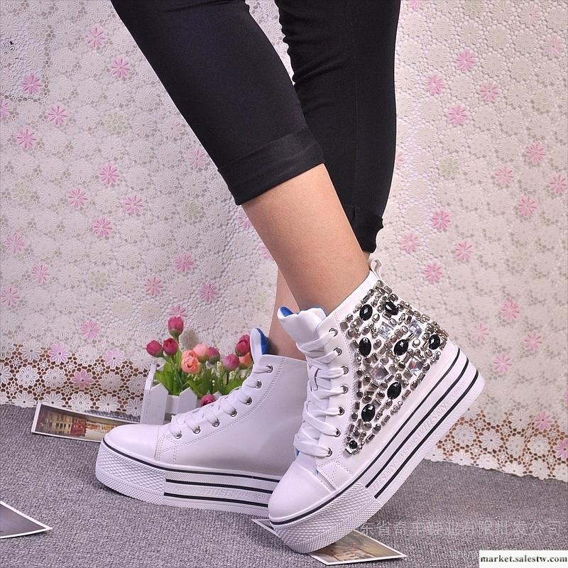 爆款！韓版松糕厚底鞋高幫鞋工藝串珠亮片水鉆單鞋帆布鞋女鞋工廠,批發,進口,代購
