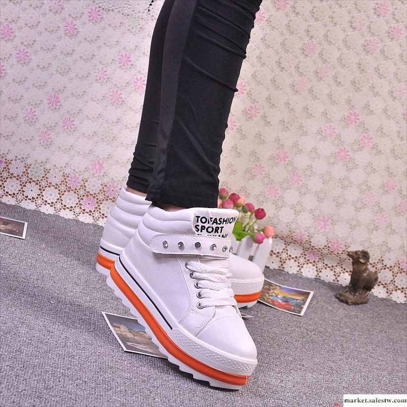 2012新款厚底松糕跟中跟女鞋水鉆高幫鞋子圓頭魔術貼糖果色女鞋工廠,批發,進口,代購