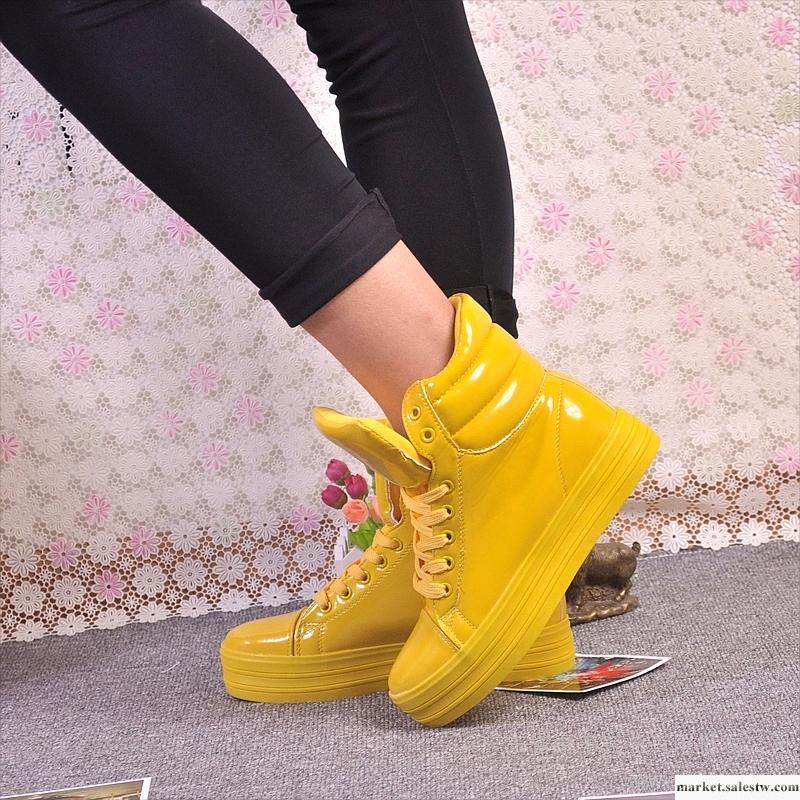 新款韓版潮鞋 亮色內增高高幫鞋 熒光黃休閑鞋 厚底女鞋 街舞工廠,批發,進口,代購